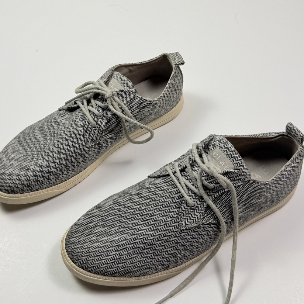 Clae Ellington Textile Grey Herringbone Low Top Sneakers Mens Size 9